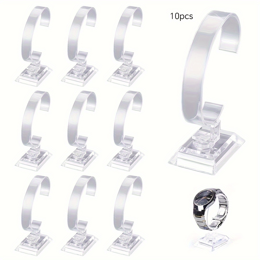 Image of 10pcs/set, 10pcs Clear Acrylic Watch And Bracelet Display Stands - Perfect For Jewelry, Watches And Additions, Vintage Jewelry Display