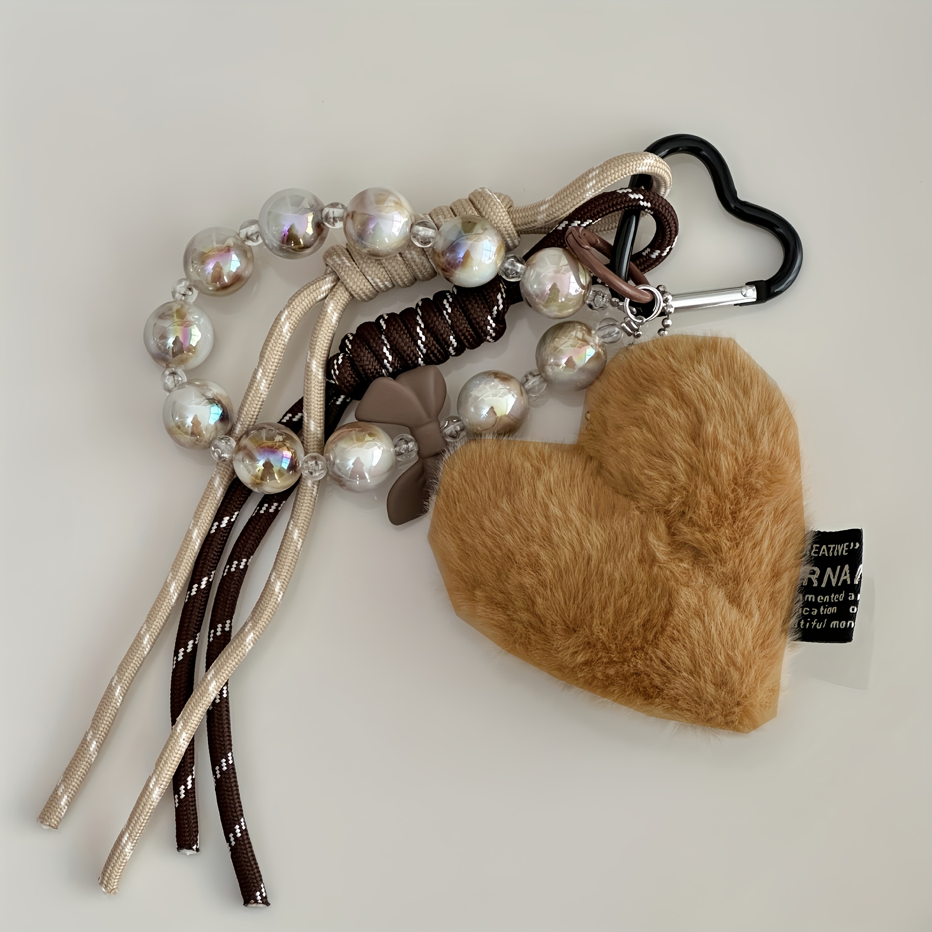 Fashion Fluffy Heart Keychain Braided Rope Bag Pendant Keyring Pendant Simple All-matching Bag Decoration Accessories