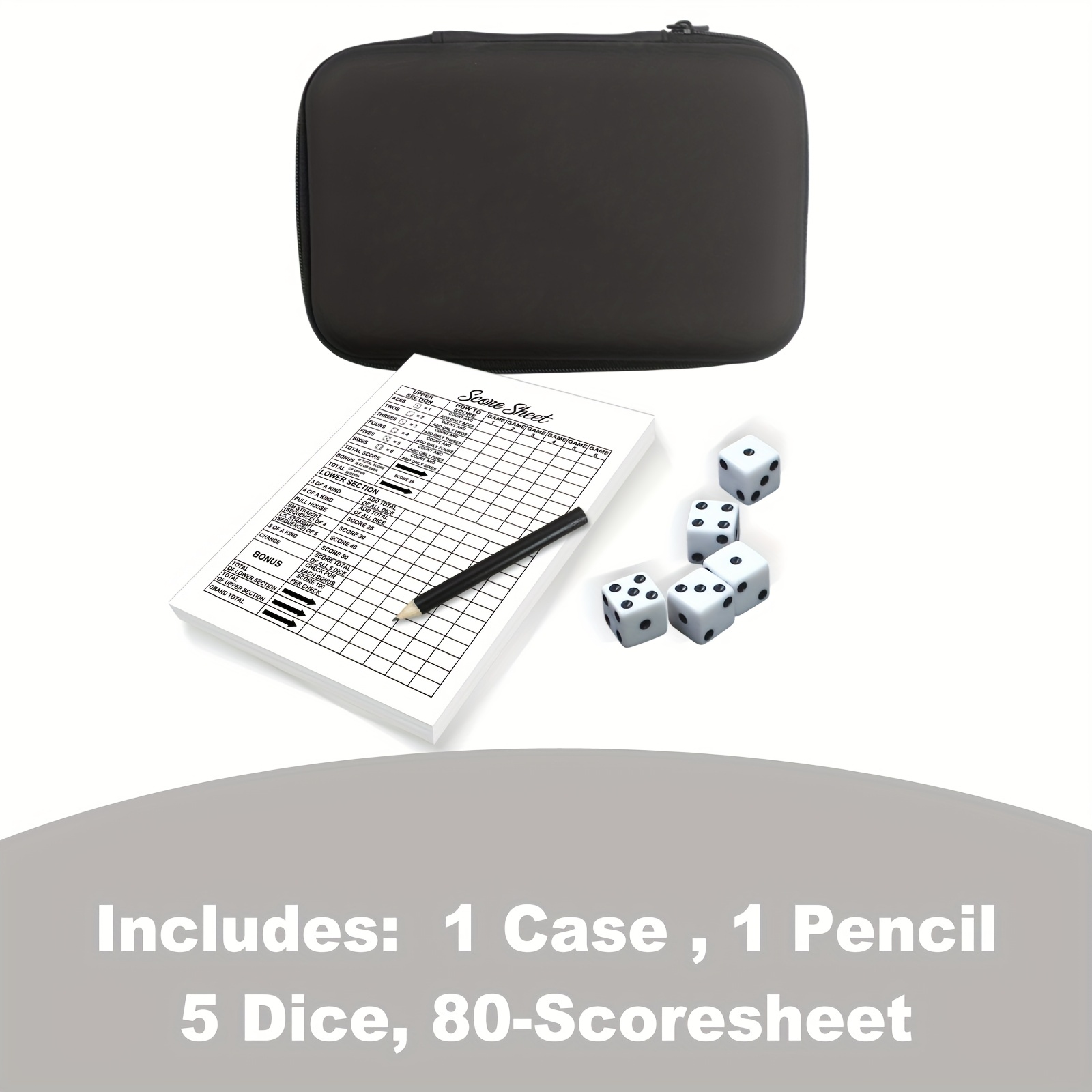80-page Yah Score Sheet With Storage Bag, 5 Dice, And Pen Set