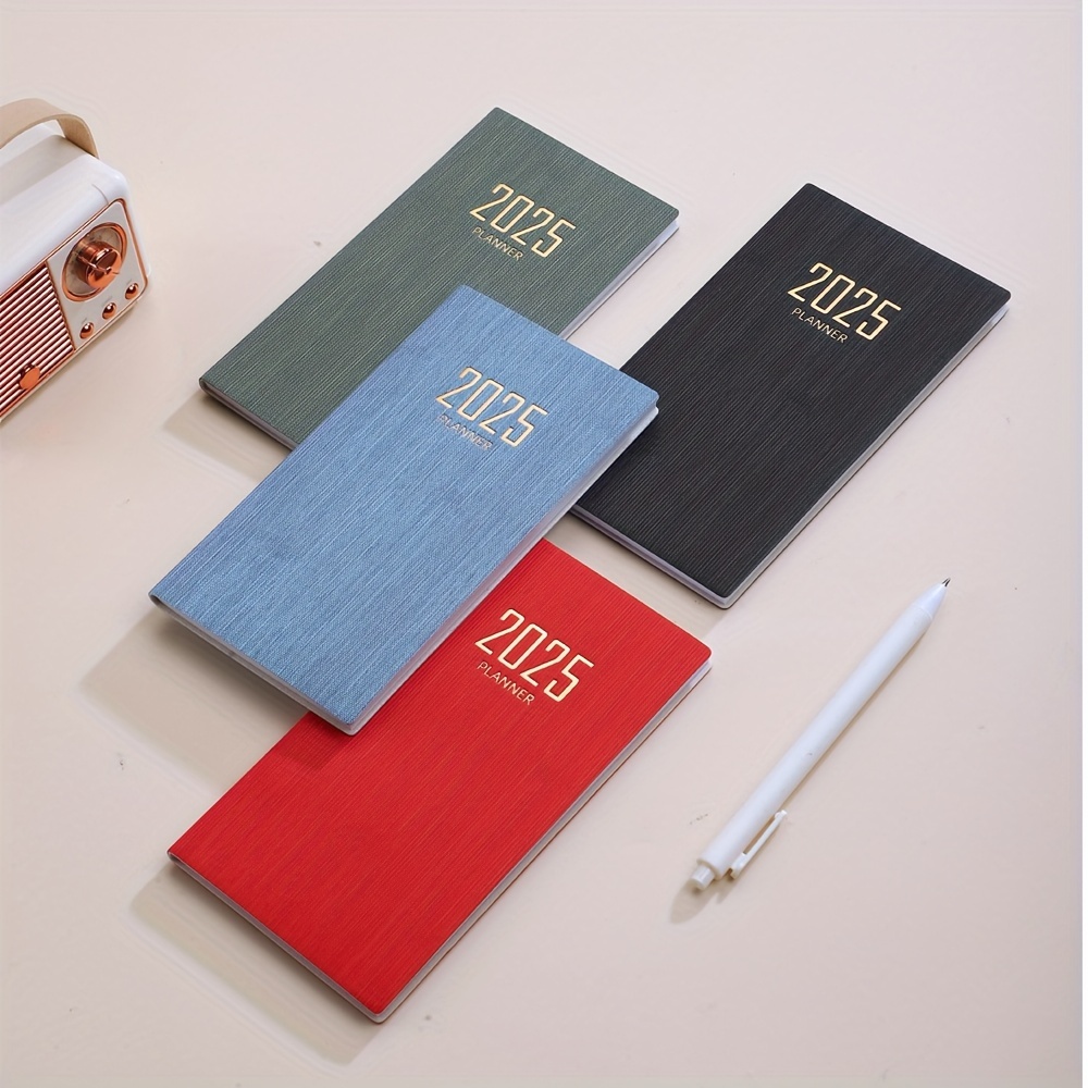 

1pc A6 Format 2025 English Calendar Book, 60 Sheets Of 120-page Thin Weekly Calendar Planner, Portable Pocket Mini Book, 365-day Daily Plan Notebook, Pu Leather Annual Calendar, A6: 6.81in*3.81in