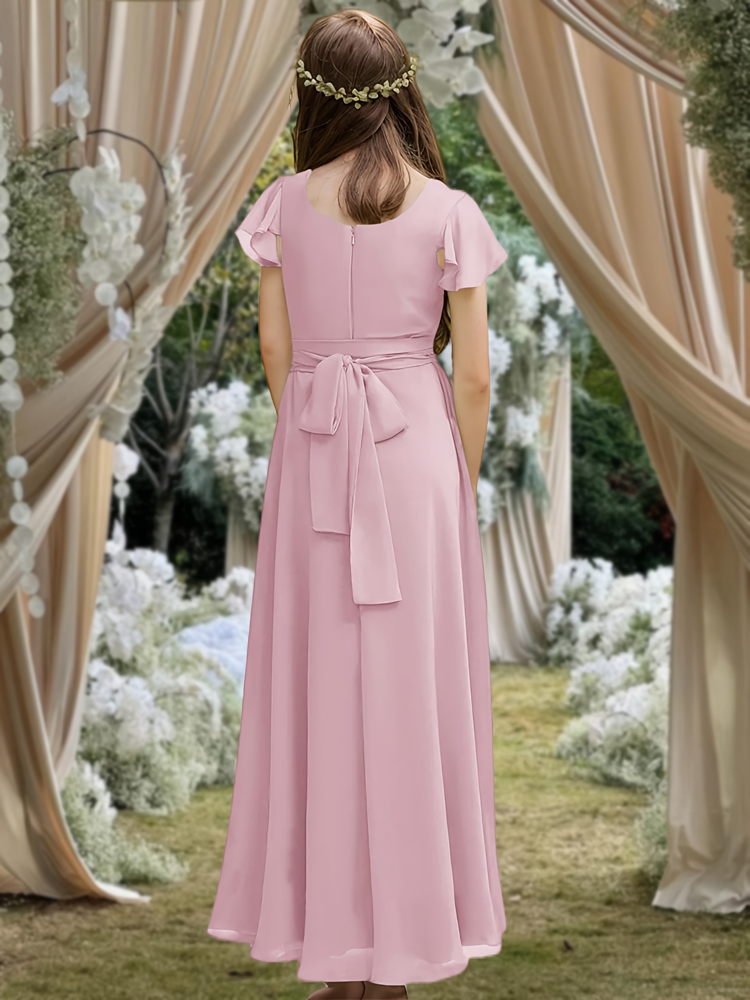 junior bridesmaid dresses tea length BABARONI Tea Length Chiffon Junior Bridesmaid Dresses Grape, Grape / J4
