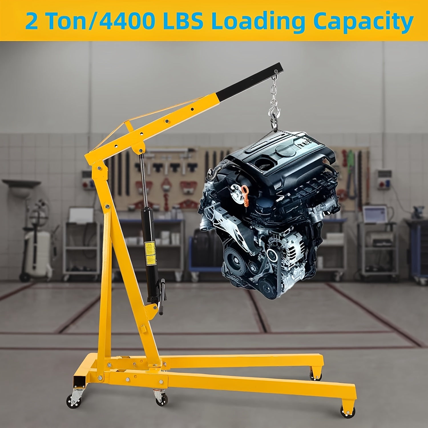 

Folding Engine Hoist, 2 Ton 4400 Lbs Engine Crane Heavy Duty Engine Hoist With Wheels, Yellow