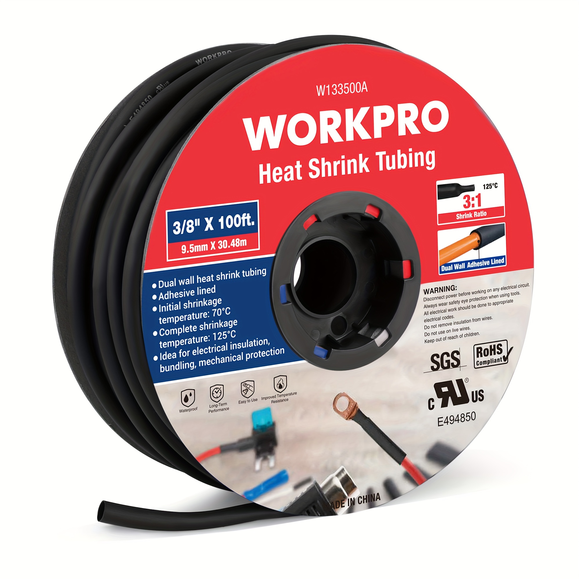 

Workpro 100ft 3/8" Tubing, 3:1 Adhesive Lined Tubing, And , Retardant And ,