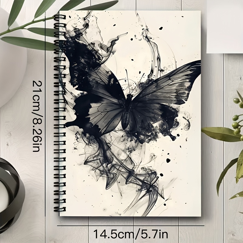 TEMU 1pc [2D] Organisateur personnel plat Effet encre Papillon Cahier A5 8.3 pouces par 5.7 pouces 100 pages utilisé pour l'enregistrement , le