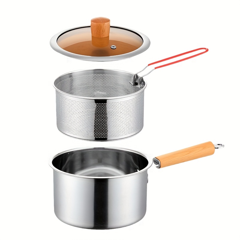 Multifunctional 304 Material, Stainless Steel Deep Fryer With Frying Basket, Milk Pot