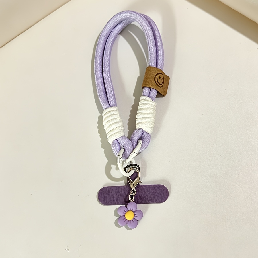 TEMU 1pc Cordón de teléfono tejido multicolor, pulsera con colgante floral lindo, correa de teléfono anti-pérdida, correa de ajustable, adecuado para