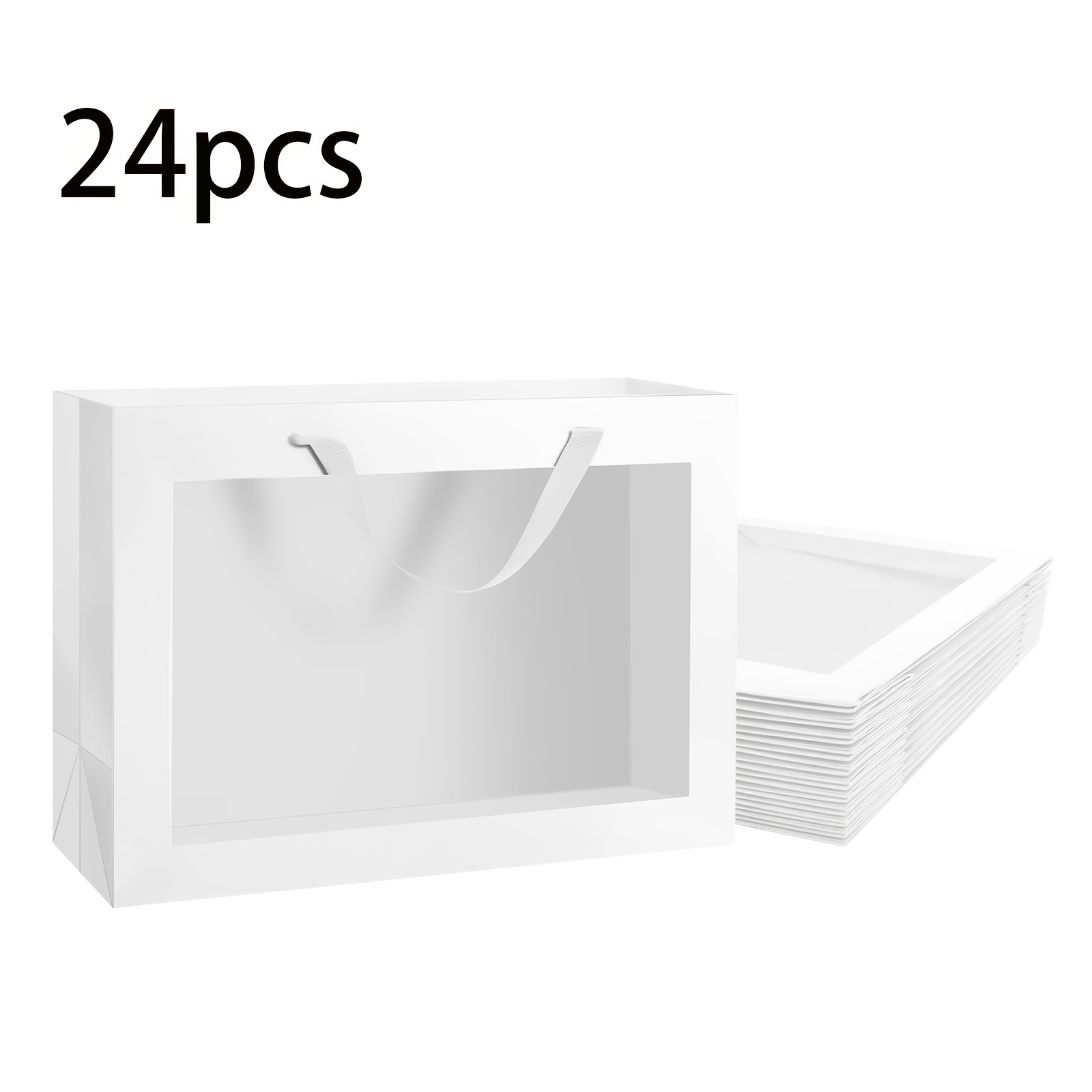 TEMU 12pcs/24pcs, White Transparent Window Gift Bag, 13.78x7.09x9.84 Inch Super Large Gift Bag, With Handle, Suitable For Wedding Graduation