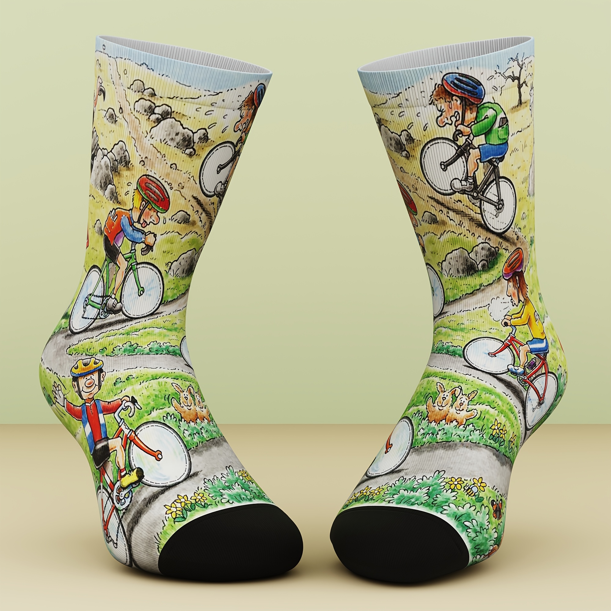 E-shop 1 Paar Unisex Fahrrad-Cartoon-Socken, Designt für diejenigen, die ihr Ziel erreichen wollen. Bequem eng anliegend mit elastischen , geeignet für