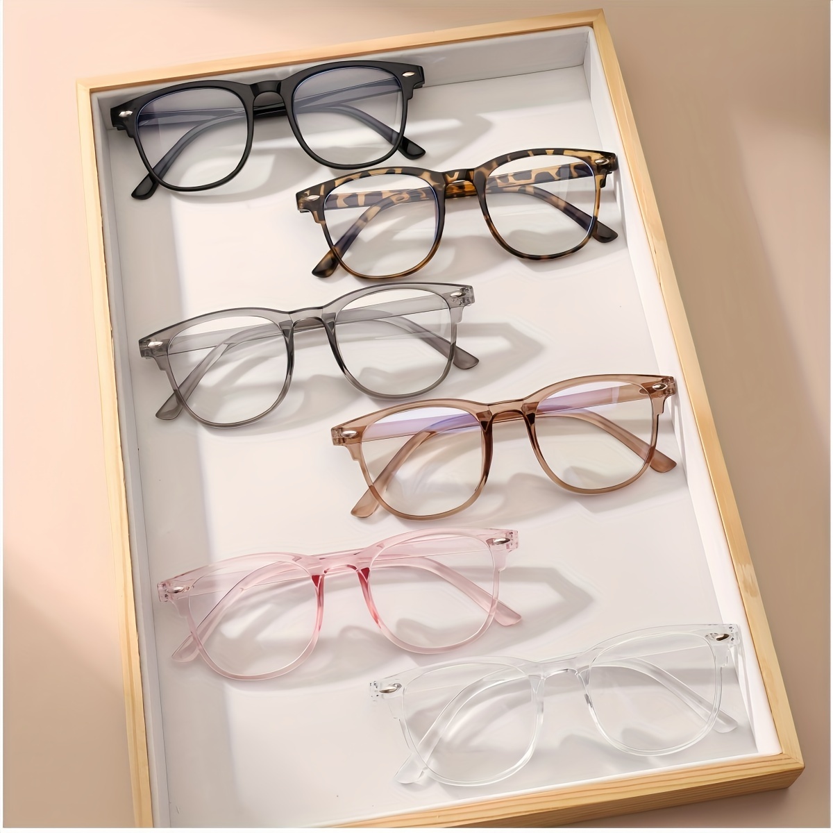 

6-pack Y2k Style Rectangular Eyeglasses For Women, Fashionable Tr Frame With Pearl Accents, Polycarbonate Lenses, Full Rim Oval Shaped, Includes Glass Cloth,