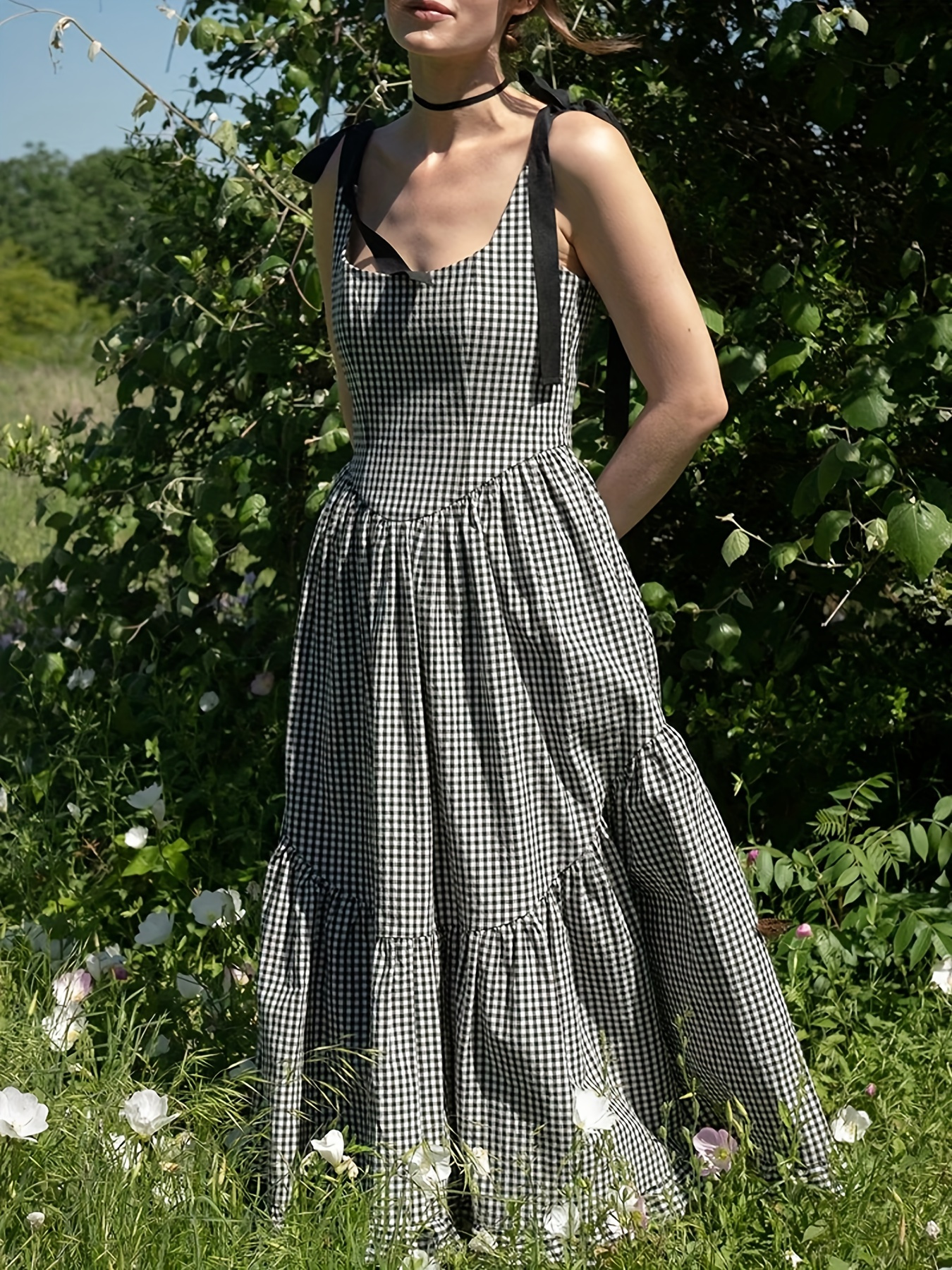flowy maxi dress spaghetti strap Sleeveless Tie Strap Flowy Maxi Dress – Blue Zone Planet main image 1