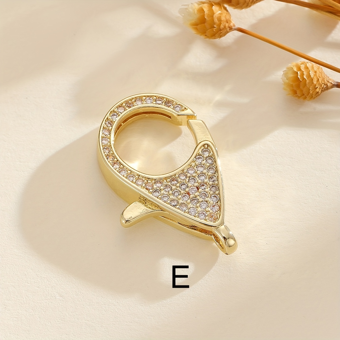 TEMU 1pc Golden-tone Copper Heart-shaped Lobster Clasp Spring Clasp With Synthetic Cubic Synthetic Zirconia - Secure Jewelry Clasp For Necklaces,