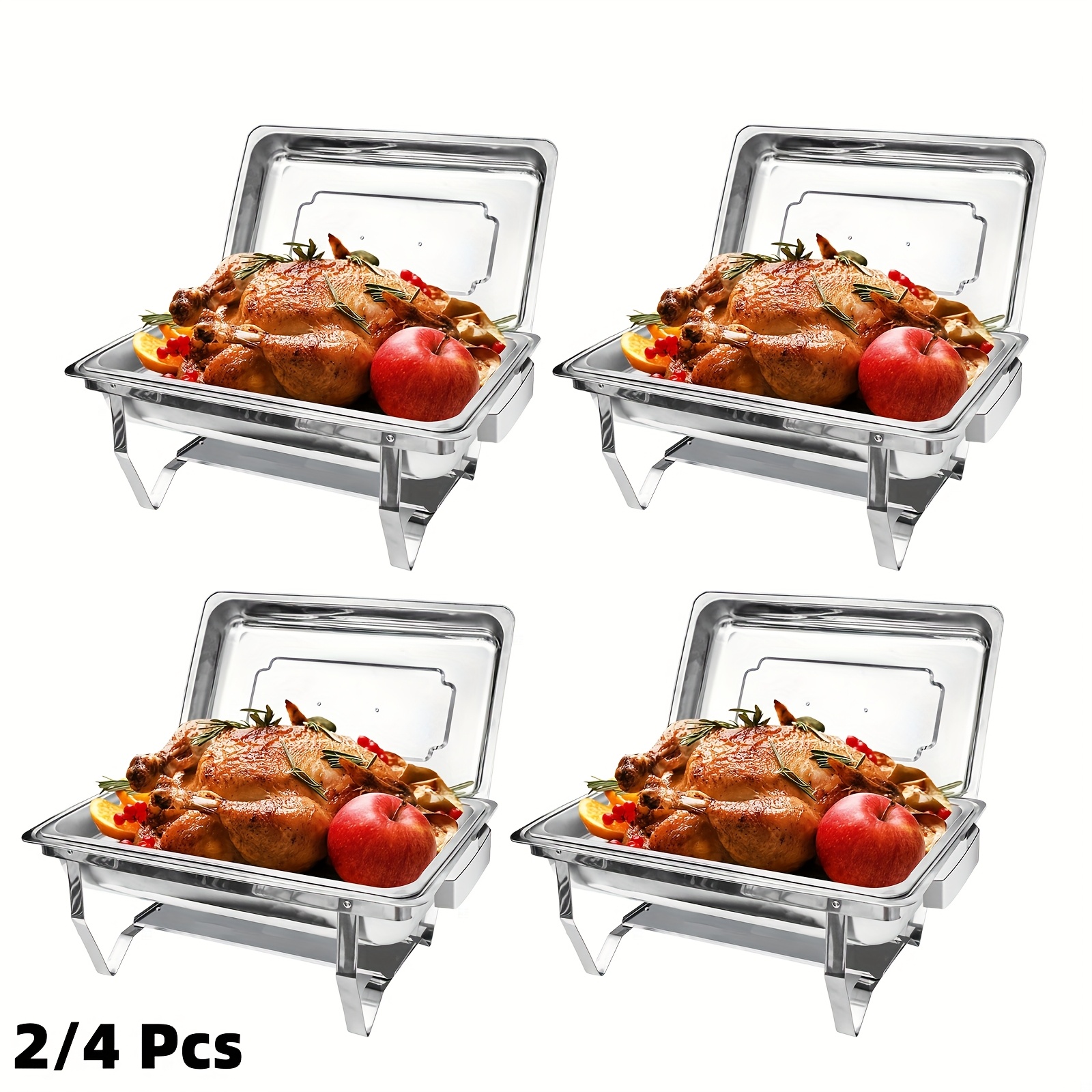 Lot De 4 Chauffe-plats Buffet En Inox – Capacité 9 L – 2 GN 1/1 + 2 GN 1/2 + 4 GN 1/4 – Pour Traiteur, Mariage, événements - 9