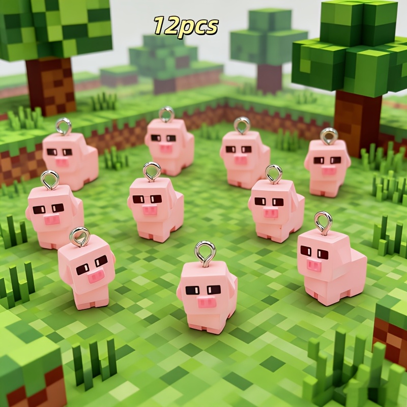 Image of 12pcs Of Mini Creative Pink Square Pig Pendants Suitable For Handmade Jewelry, Necklace, Bracelet, Anklet, Decorative Charms, Bag Additions, Couple Gifts, Resin Components, And Parts