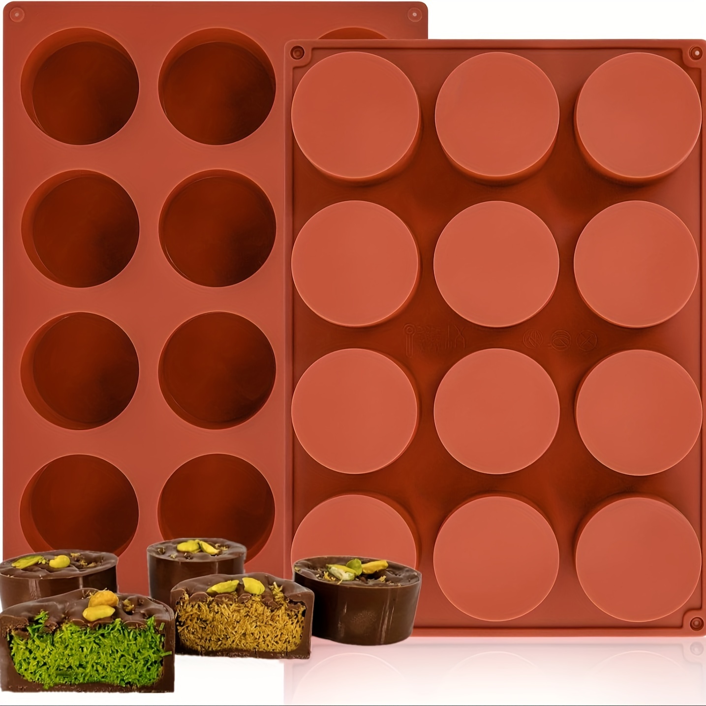 

1pc/2pcs Silicone Round Baking - 12-cavity Silicone For Chocolate, Jelly, Cookies - Uncharged, Silicone Material