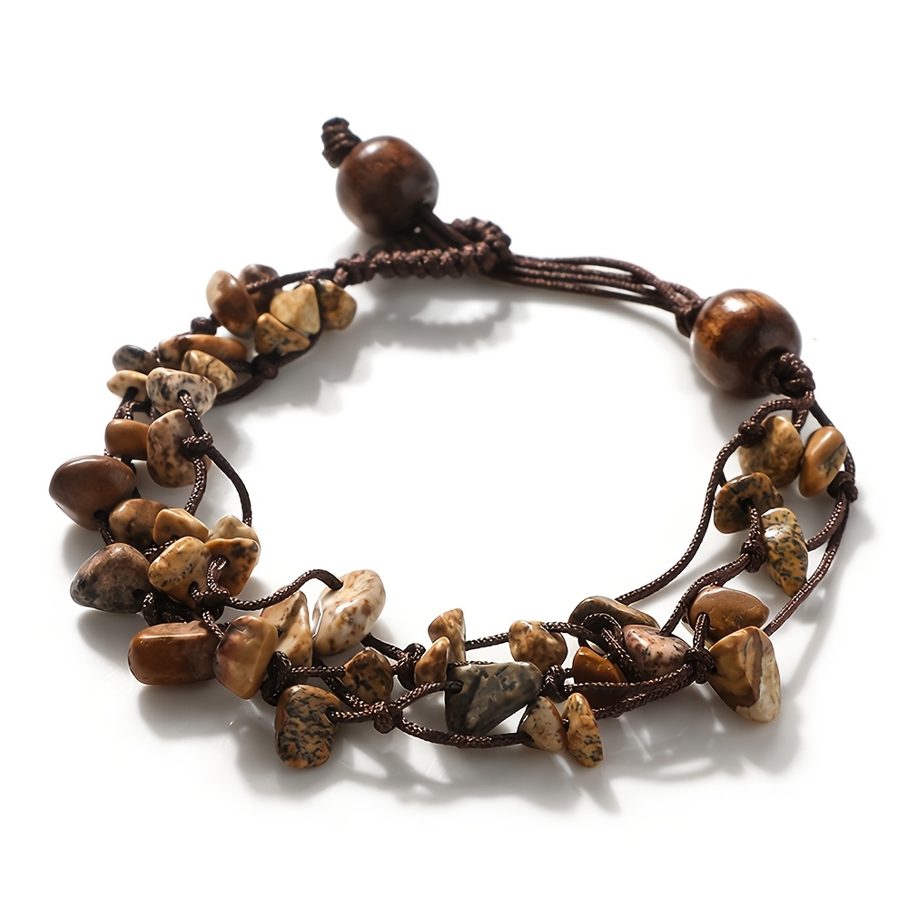 TEMU 1pc Pulsera de con Piedra Triturada para , a con Cuerda Trenzada, Joyería Clásica Retro, Pulsera de , Regalo para y , Tamaño Ajustable, Casual