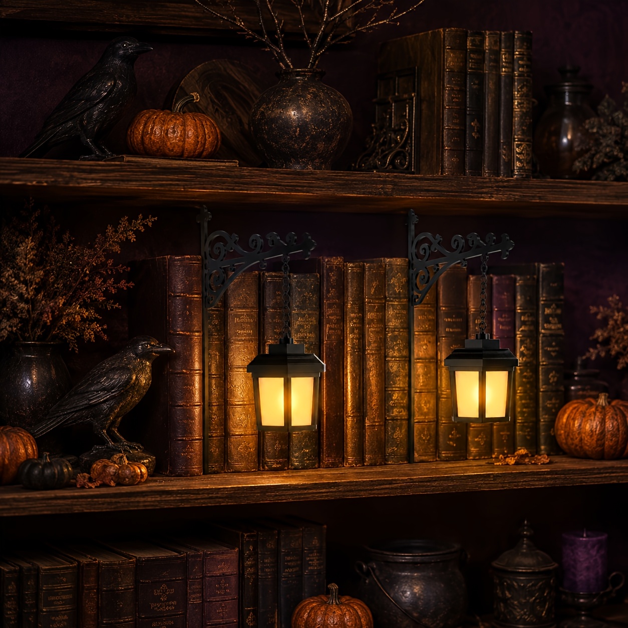 Image of 2pcs Vintage Library Lantern Bookshelf Lamp, Led Book Nook Decor Light, Led Glow That Fits Into Book , Hanging Ornament Mini Wall Lantern Lamp For Book Lovers Home Shelf Decor