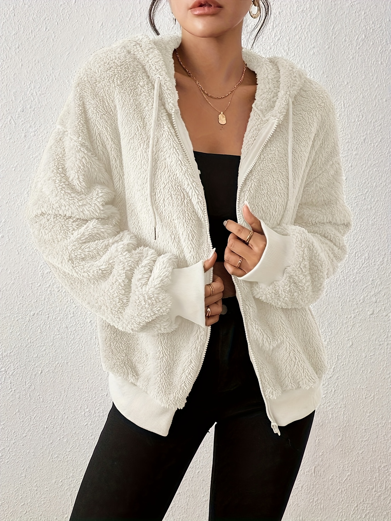Women s Thick Fluffy Hooded Sweatshirt - Winter Coat with Zipper Closure, Machine Washable Thermal Outerwear Jacket for Cold Weather, Casual Outer Layer for Everyday & Formal Outfits