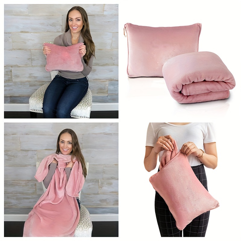 

1pc Multifunctional 2-in-1 Car Throw Pillow Blanket, Flannel Zipper Folding Travel Blanket Pillow Blanket