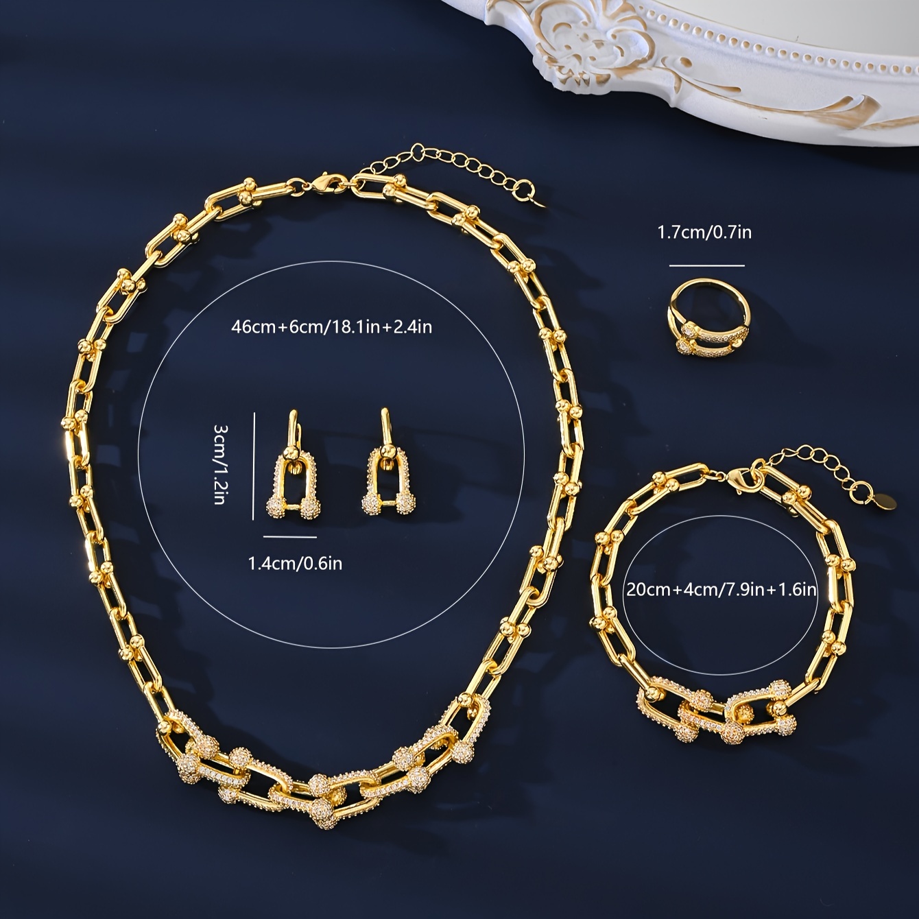 4pcs set elegant vintage style jewelry set   necklace and bracelet with cubic zirconia accents hypoallergenic fashion accessories for women details 10