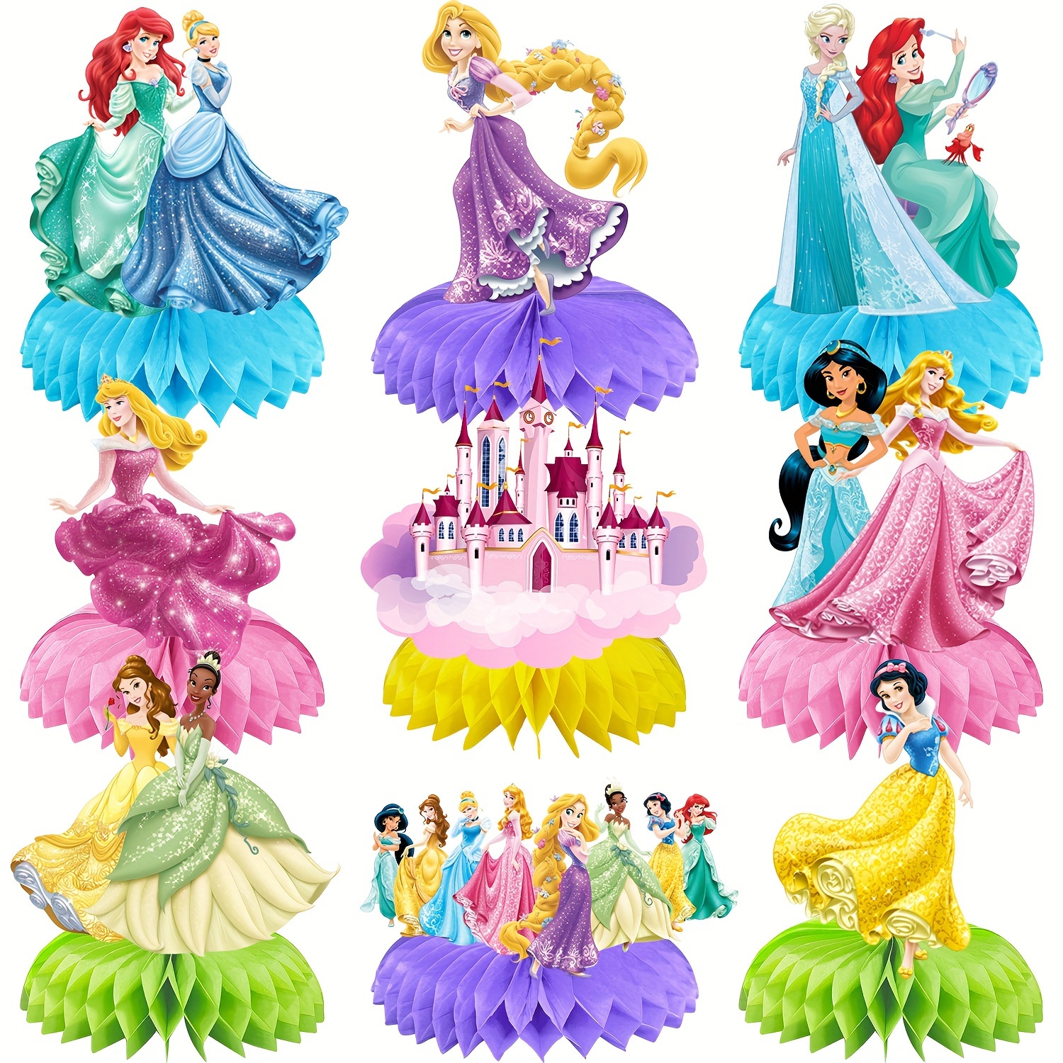 

dreamy" Disney Princess Honeycomb Centerpieces - 9pc Set, Cartoon-themed Birthday Party Decorations By Ume