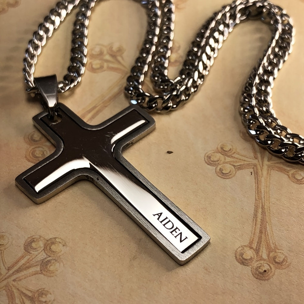 Stainless Steel Custom Engraved Hollow Pendant Necklace For Boys First Communion