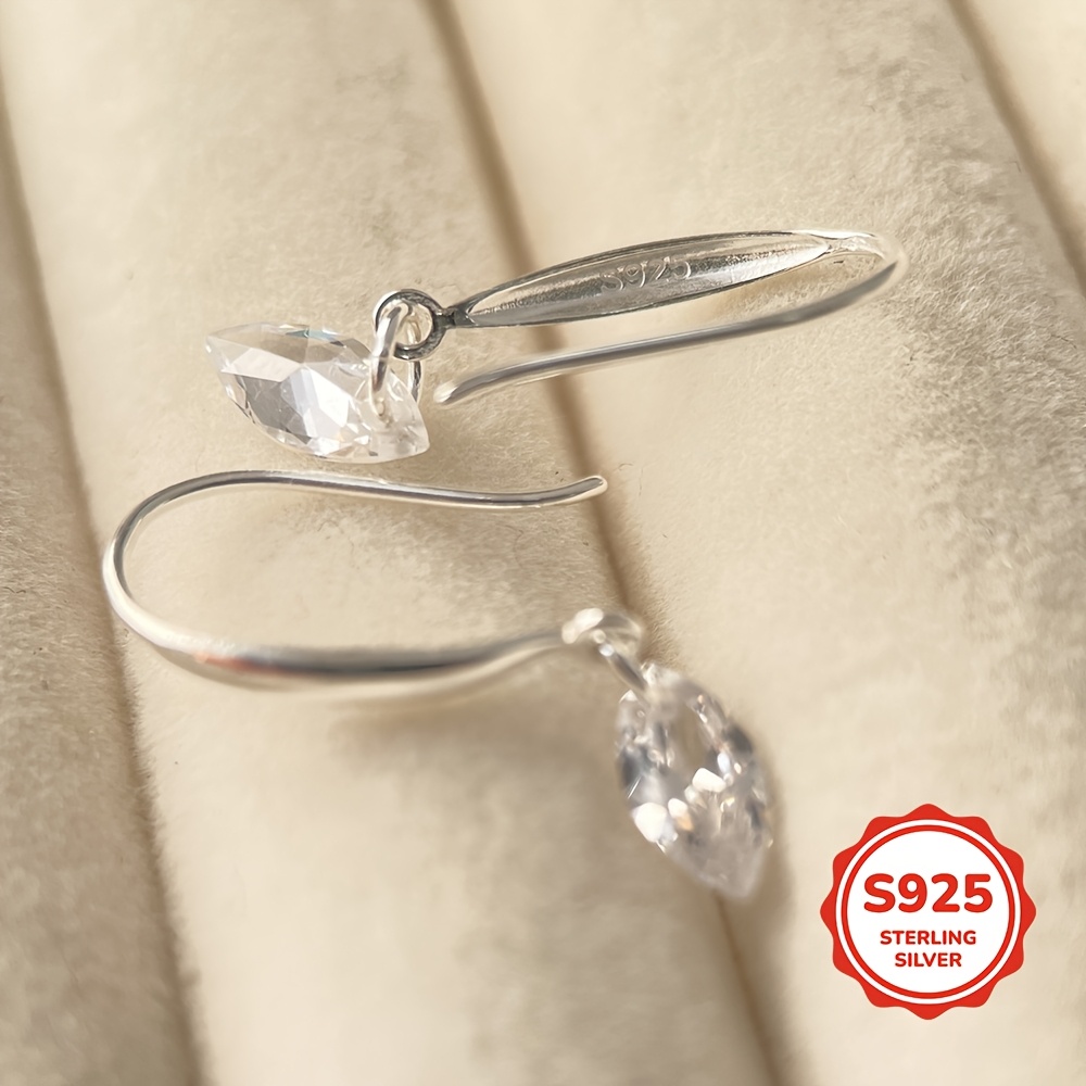 1 pereche de cârlige de urechi simple din argint 925, cu zirconiu cubic marquise mic, lucioase și drăguțe, potrivite pentru ziua de naștere, Ziua Îndrăgostiților, Anul Nou, Crăciun, Ziua Mamei sau cadouri de companie pentru sezonul școlar, oferă-le iubitei, soției, mamei, iubitului, clientului