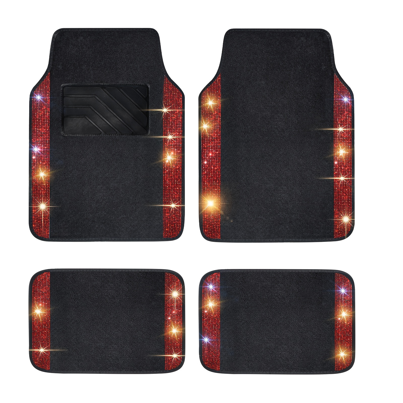 TEMU Universal Type Car Foot Pad Flashing Luminous Set Artificial Glass Drill Non-slip Easy To Wash