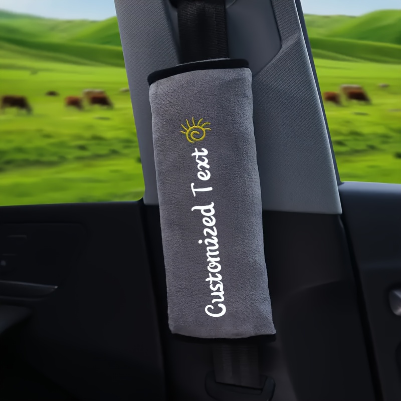 TEMU 1pc Custom Embroidered Text Universal Fiber Seat Belt Pad, For Car, Breathing, Plush, With Car Shoulder Protection