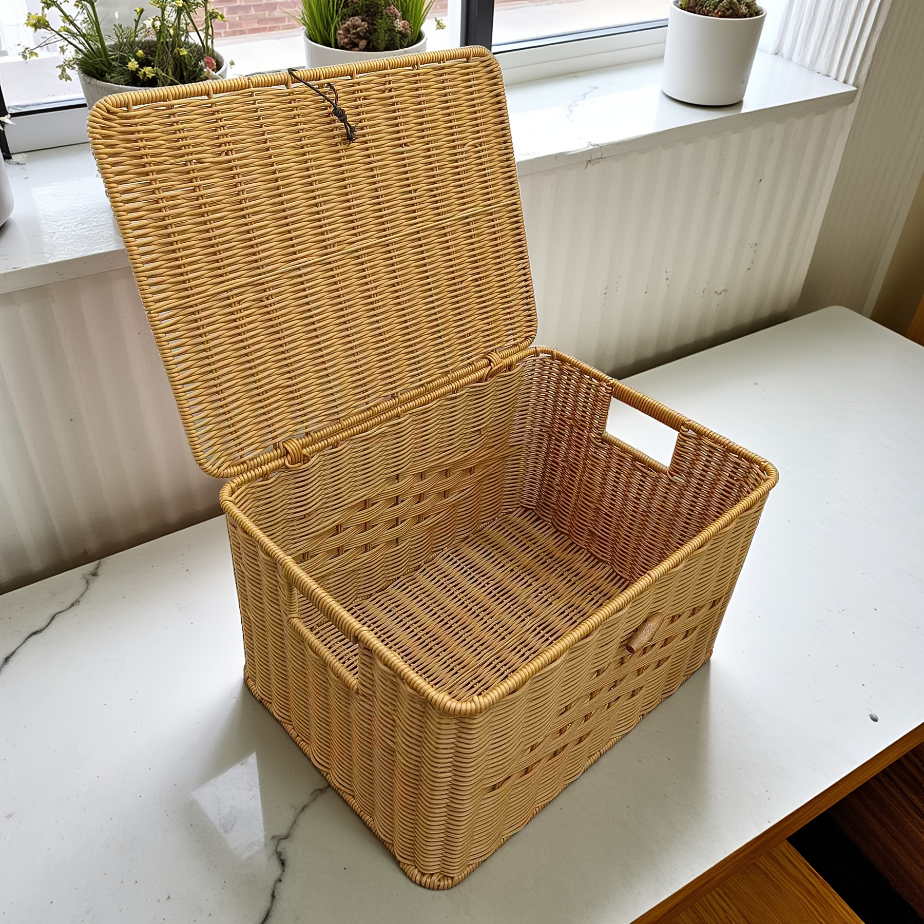 Handgefertigter Rattankorb mit Deckel