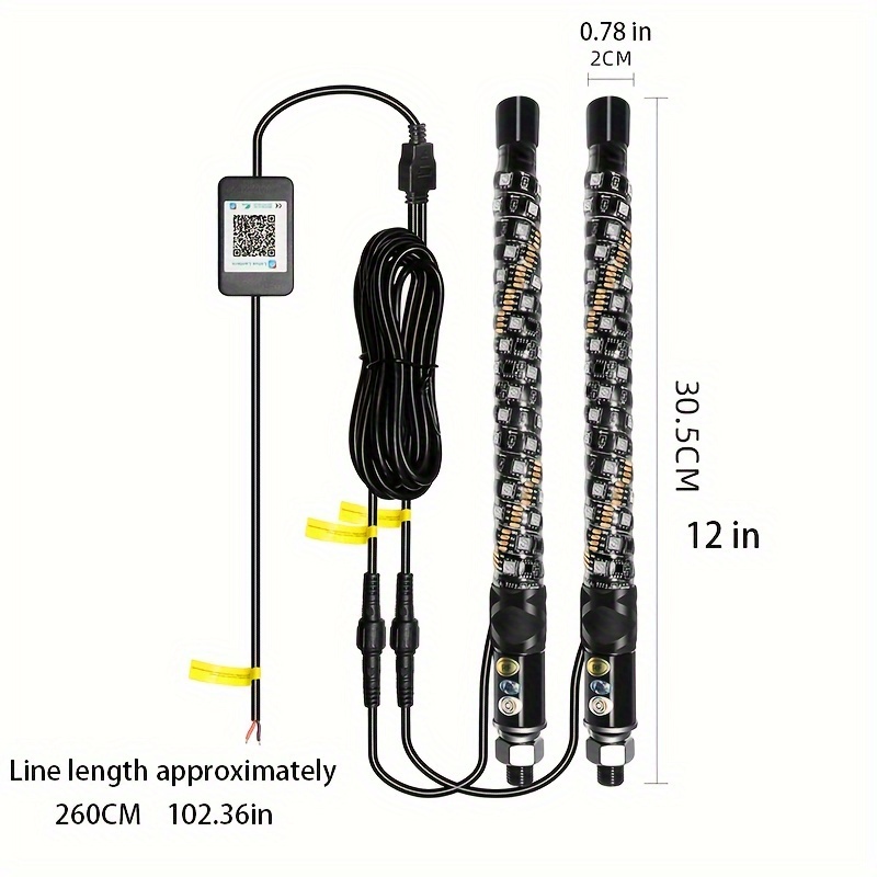 TEMU 2pcs Led Whip Light, App Wireless Remote Control, 500 Patterns And 600 Color Combinations, Rgr Pursuing Light For Utv, Atv, Off-road, Truck, Sand, Off-road Vehicle , Rzr, Without Battery