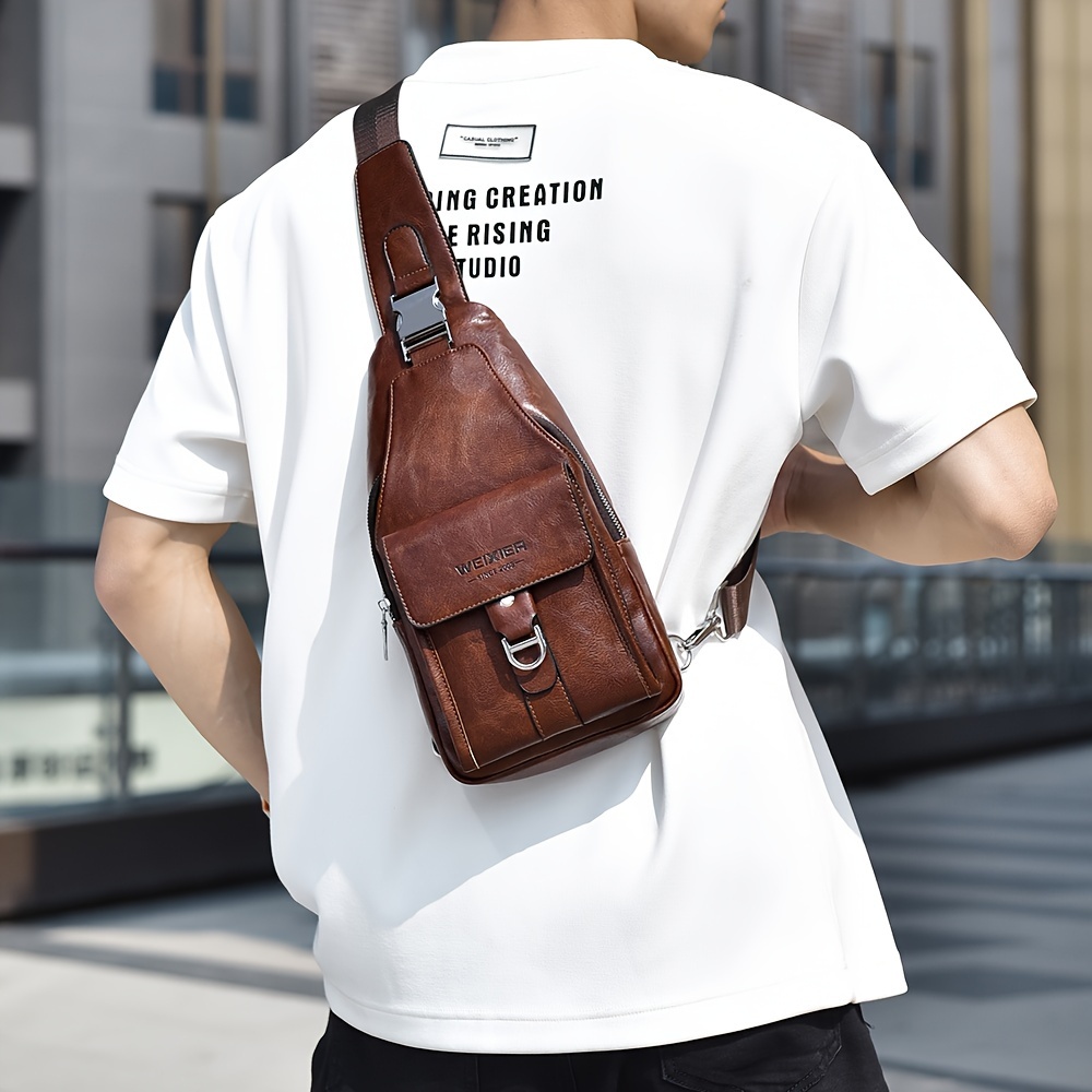 vintage pu leather crossbody bag for men retro style large capacity multiple compartments waterproof details 2