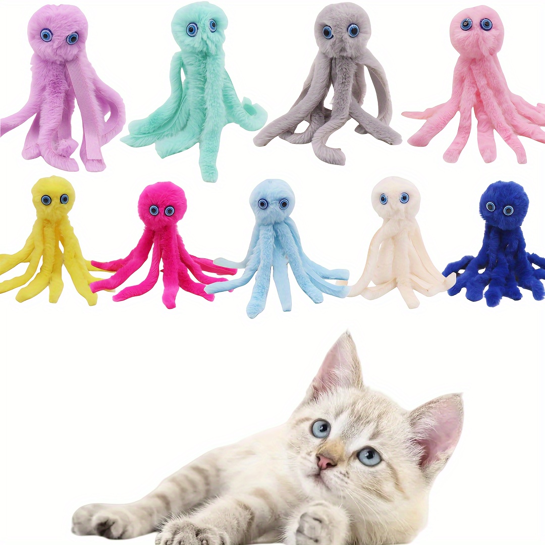 

Interactive Octopus Plush Cat Toy With Teaser Stick - Bite-resistant, Indoor Breeds, , Changing Heads, Pet Supplies