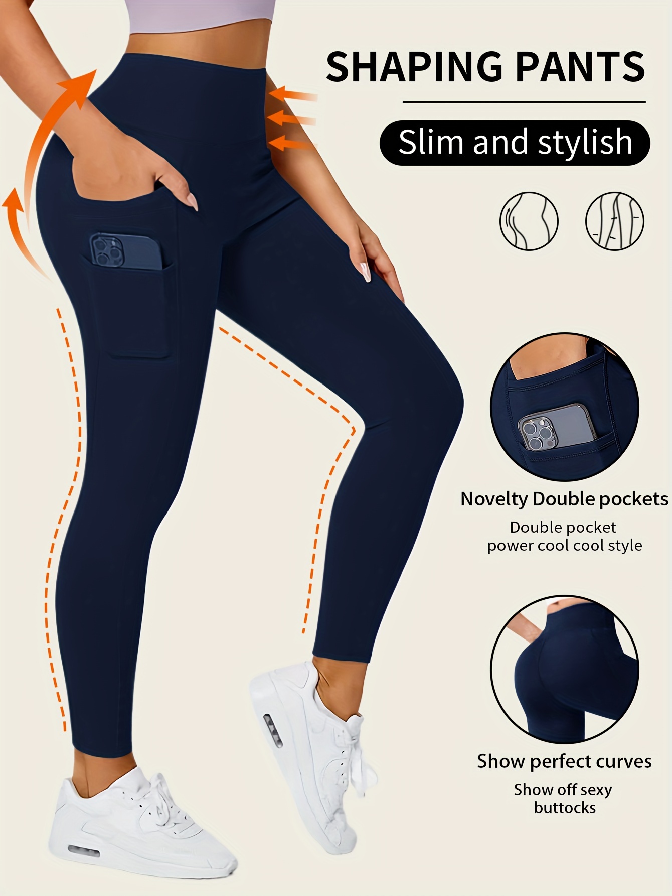 Solid Color Yoga Pants Pocket High Stretch Stretch Running - Temu