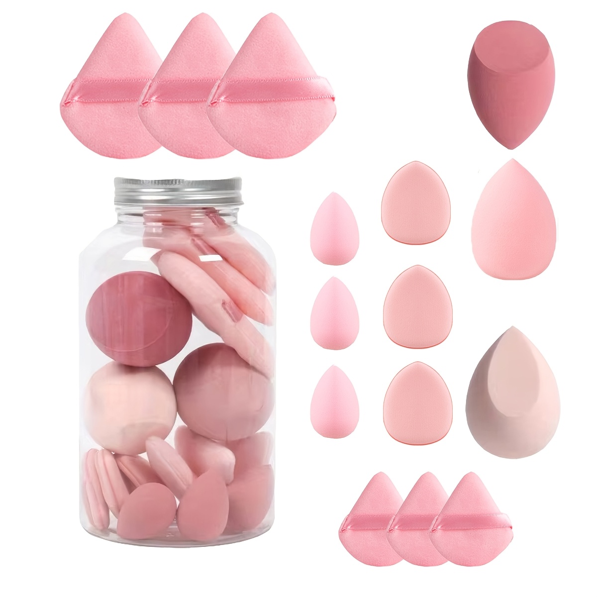 

14/15pcs Makeup Set With Storage Bottle - Soft, Skin-friendly Beauty Sponges & Finger For Flawless Application, Wet Or Dry Use, Ideal For Home & Professional Use