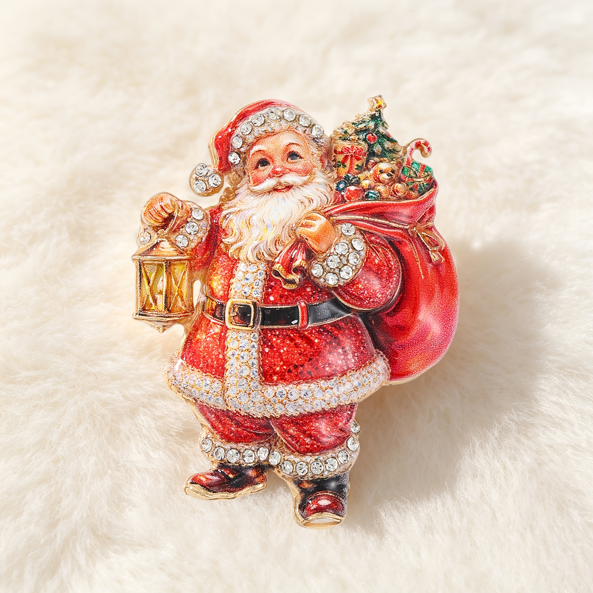 TEMU 1pc Solevdo Enamel Rhinestone Brooch, Santa Claus With Present Sack Shape Cute Vintage Style, Accessory For Jacket Shawl, Daily Outfit Decor &