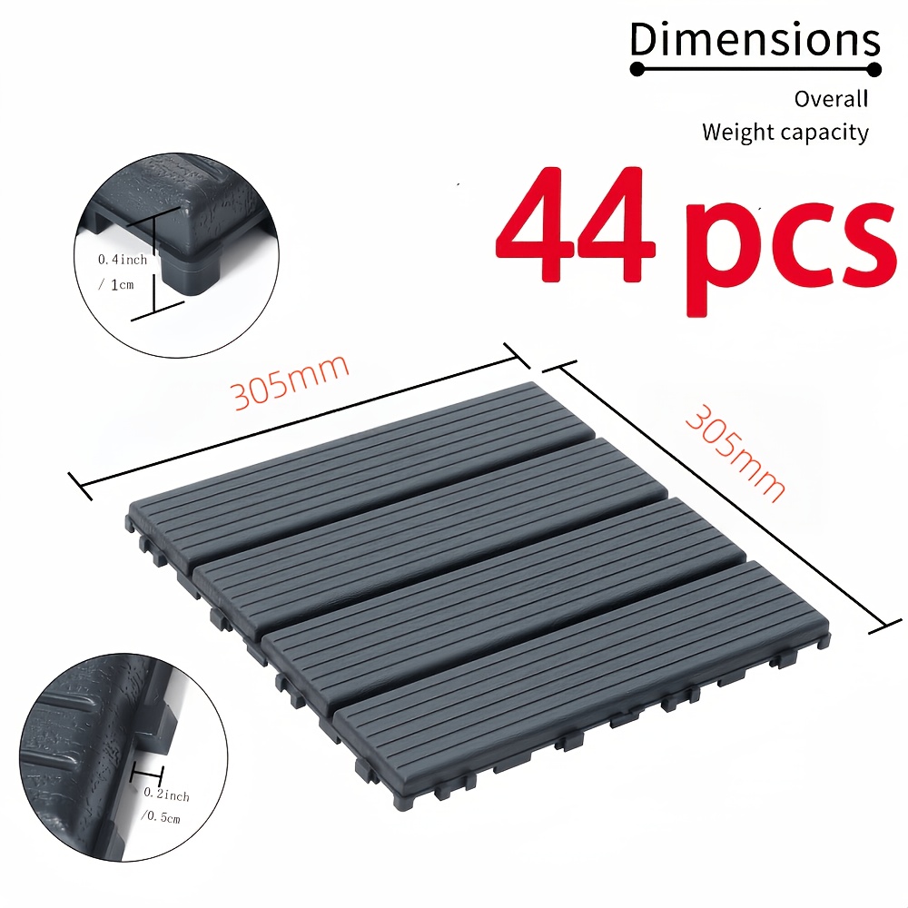 Plastic Interlocking Deck Tiles - Outdoor Patio Flooring, Interlocking Decking Tile, Waterproof Patio Pavers For Pool Balcony Backyard Porch, Grey/brown (27/44 Pack)