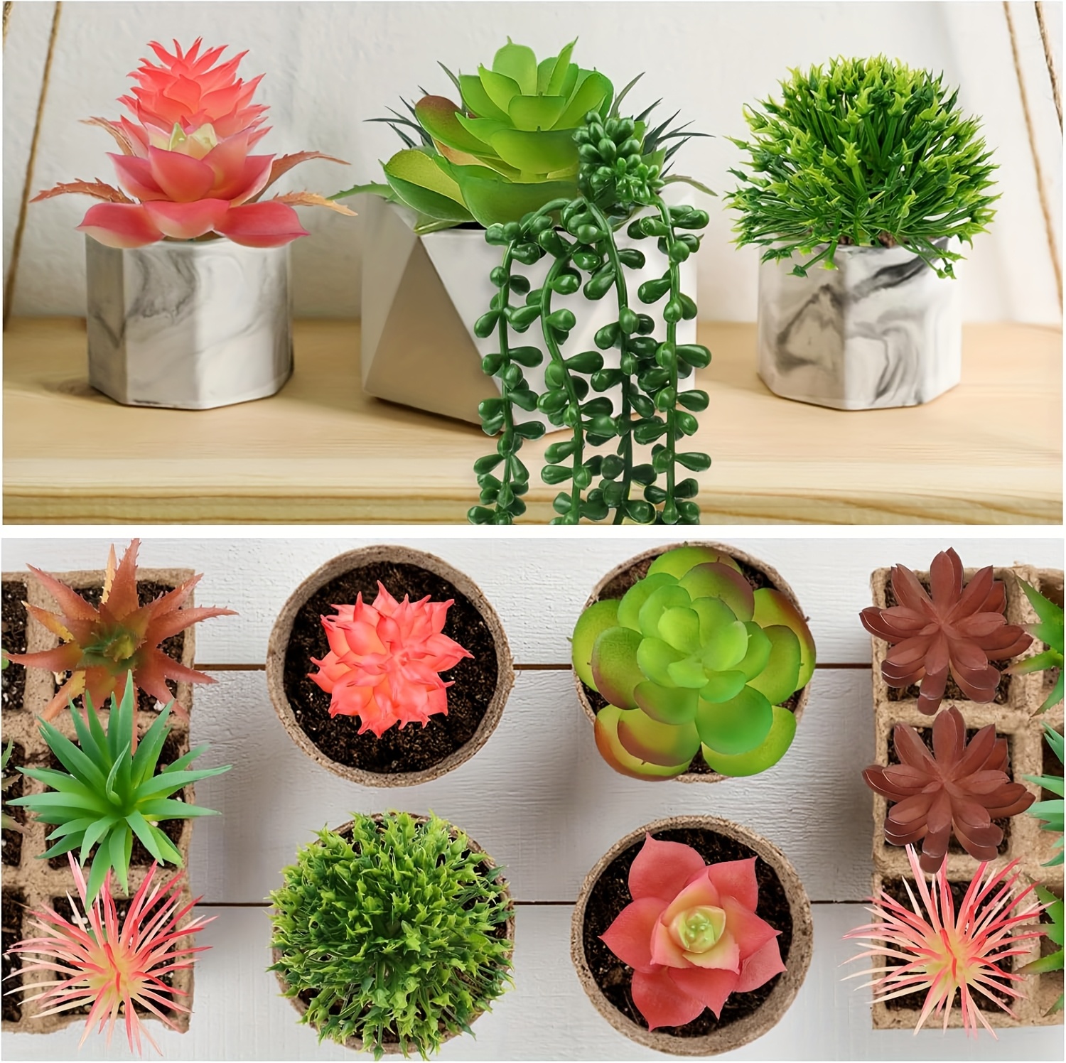 18 Piante Grasse Artificiali Realistiche In PVC - Mini Finti Succlenti Per Decorazione Casa, Ufficio, Giardino, Festa (Senza Vaso) - 4