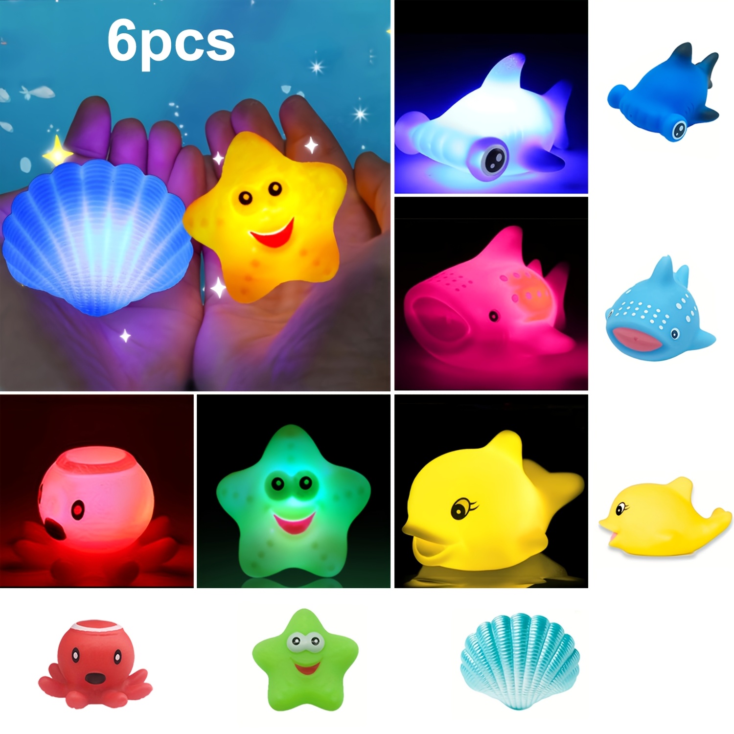 E-shop 6er-Set leuchtende Badespielzeuge, Kleinkind-Badespielzeug für Jungen Mädchen, Geburtstags-, Weihnachts-, Halloween-Geschenke für Jungen Mädchen