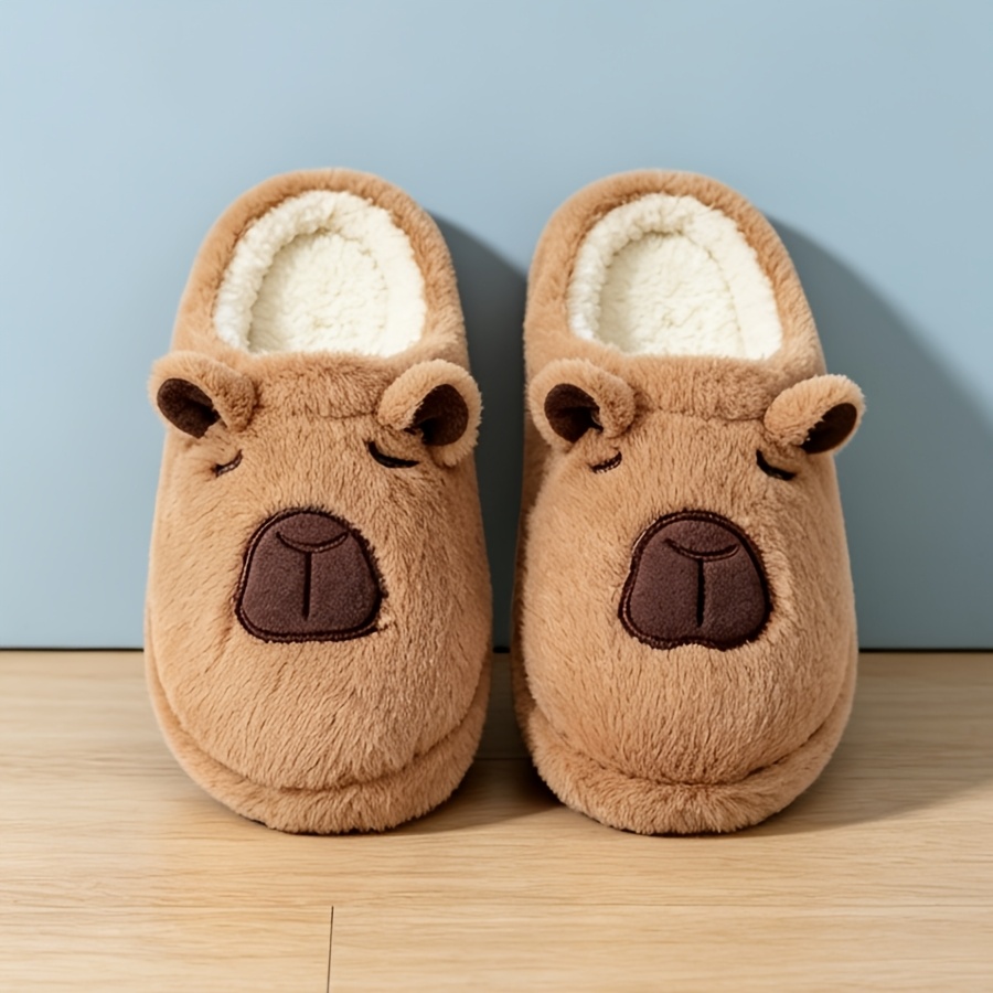 TEMU Winter New Capybara Cute Cartoon Warm Women's Plush Slippers Fashion Casual Soft Bottom Comfortable Bedroom Couple Home Shoes, Women Shoes