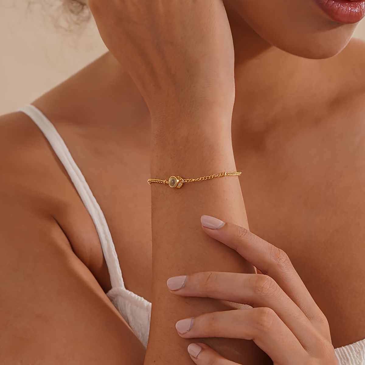 Personalized Projection Photo Bracelet, 18K Gold Plated