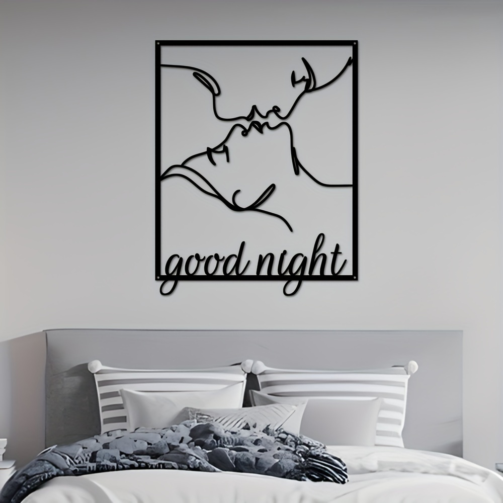 

1pc Kiss Good Night Sign For Men And Women Metal Wall Art Decoration, Bedroom Room Romantic Love Home Hanging Decoration