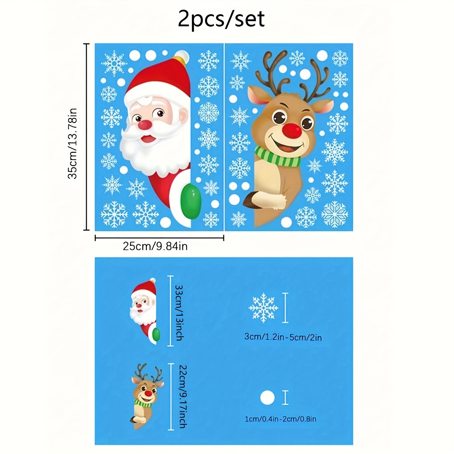 2pcs Christmas Window Clings - Cute Santa & Elk Snowflake Decals, Static Pvc Holiday Decor For Bedroom, Living Room, Office, And Porch