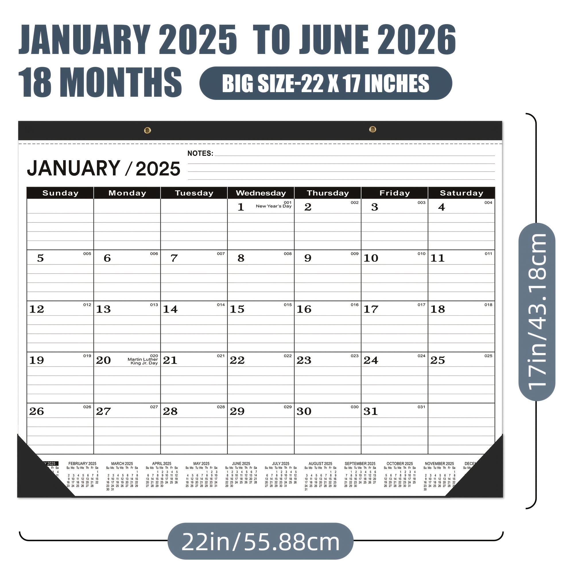 

2025-2026 Large Desk Calendar With To-do List, 22 X 17 Inches, Black – Office, Home, Or As A Holiday Or Birthday Gift ( 2025 - 2026)