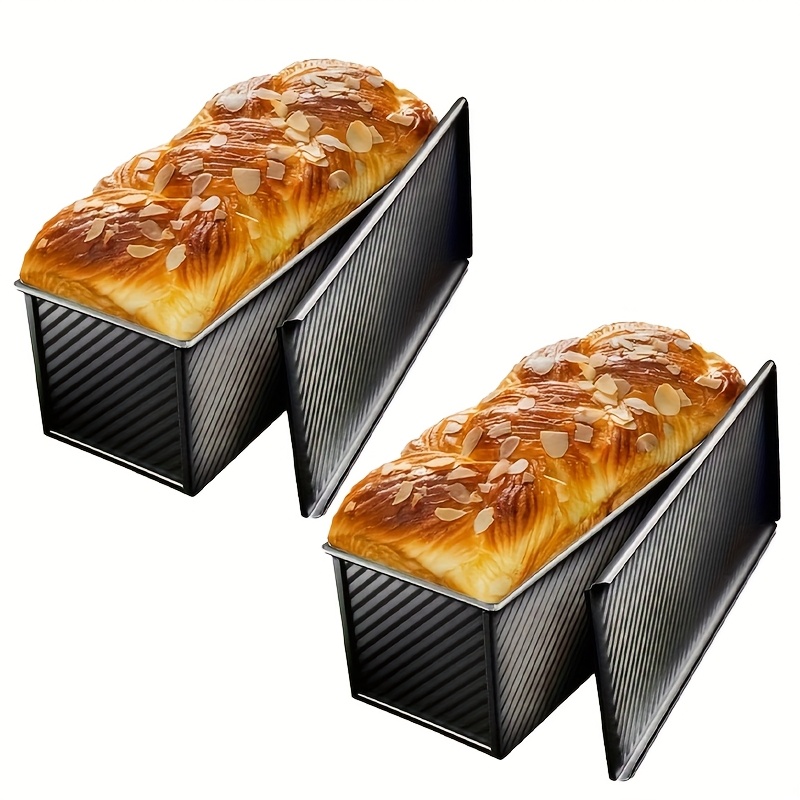 TEMU 2pcs Extended Bakeware Pullman Loaf Pan With Cover, 12.3 X 4.7 Inch, Nonstick & Quick Release Coating 2.2 Lb Dough Capacity Bakeware For Baking Bread Corrugated Bread Mold Extra Large Loaf