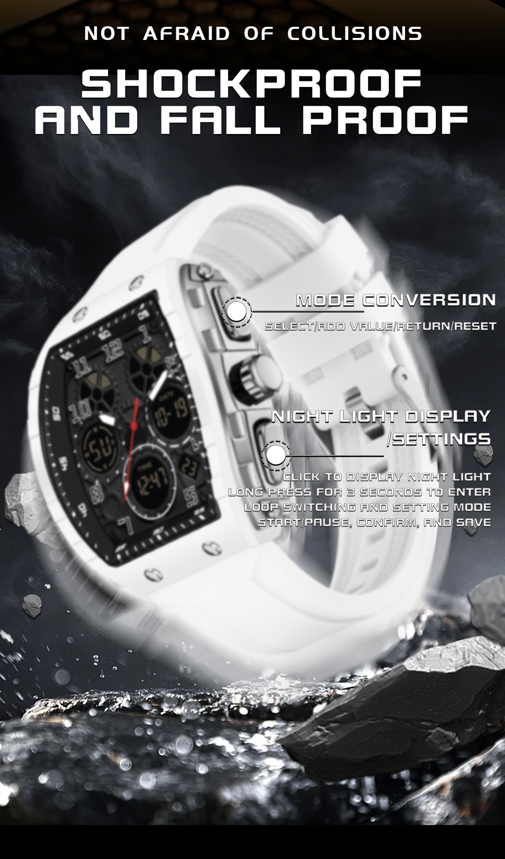 mens military sports wristwatch with   fashionable dial featuring a silicone strap multiple functions and waterproof led clock details 14