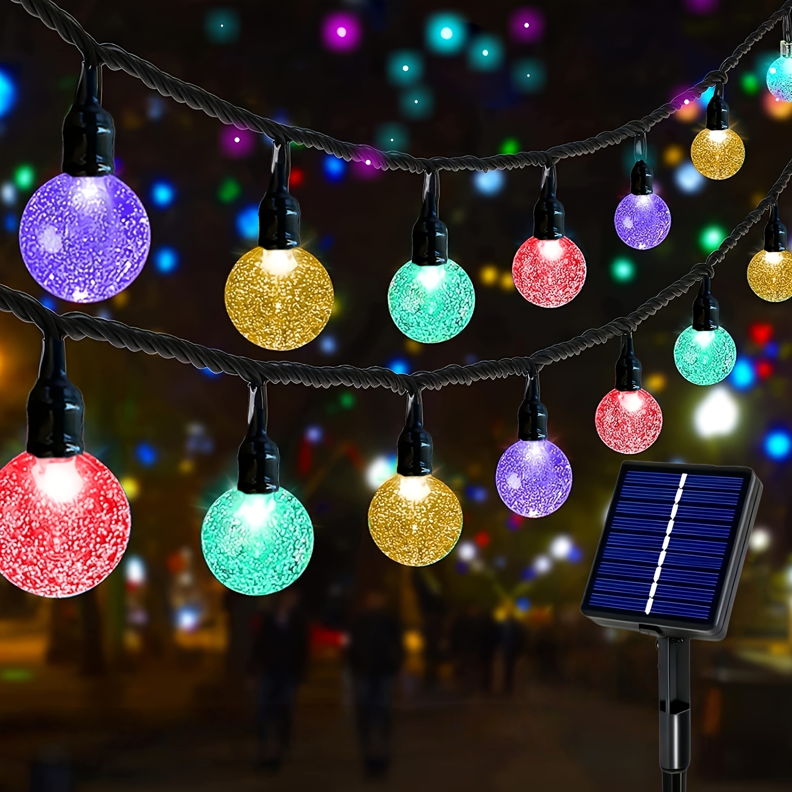 TEMU 2026 New Lithium Solar Outdoor Bubble Ball String Light, 8 Button Controlled Lighting Modes, Movie Theme, Suitable For Gardens, Trees, ,