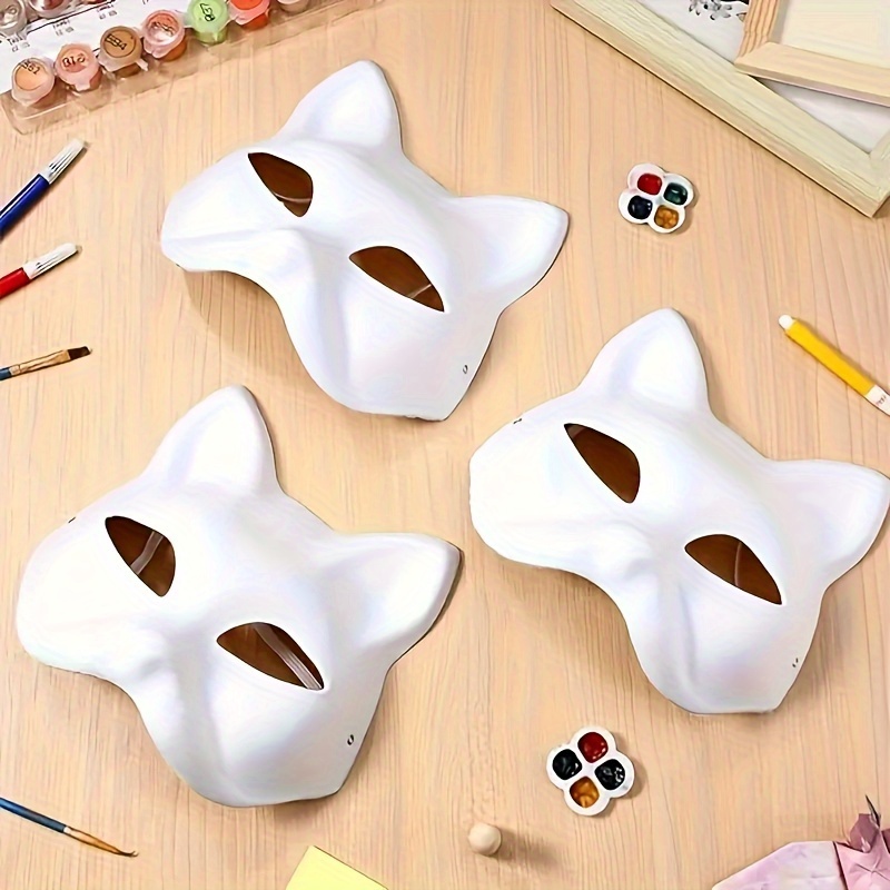 

4pcs Of Cat Face Fox Combination Mask Diy White Paper Mask, Blank Diy Halloween Mask Animal Mask Role-playing Mask Dance Props