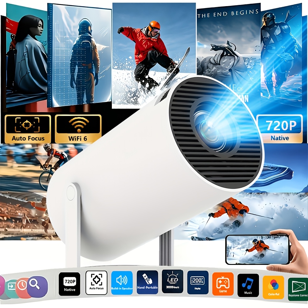 TEMU Mini Proyector, Proyector Inteligente de Definición, WiFi de Banda y BT 5.2, Altavoces de , 720P, Proyección Flexible de 180°, para 3D, para el