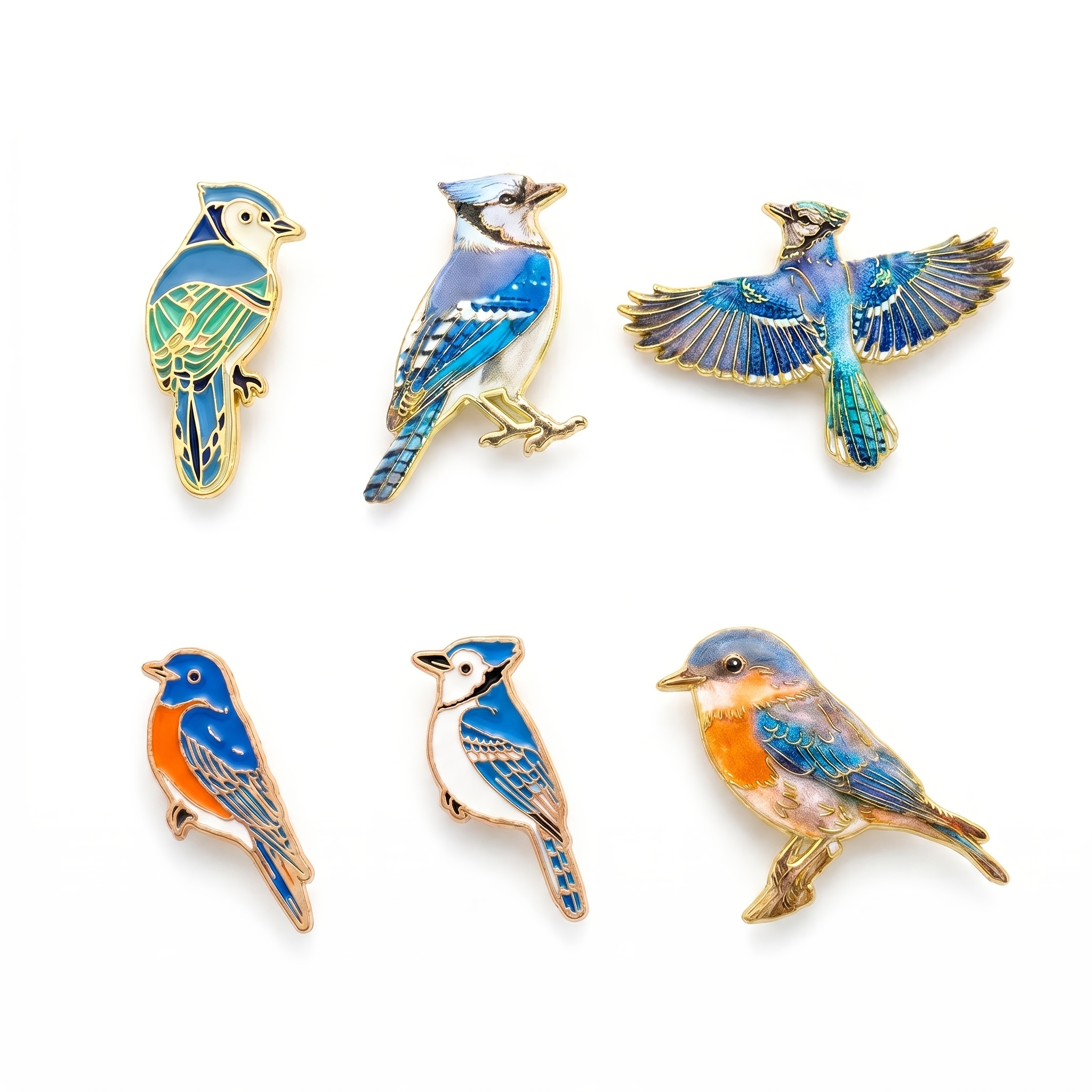TEMU 6 piezas/juego de broches de esmalte de pájaros azules, insignias decorativas de moda, adornos para solapa, insignias para bolsos, regalos