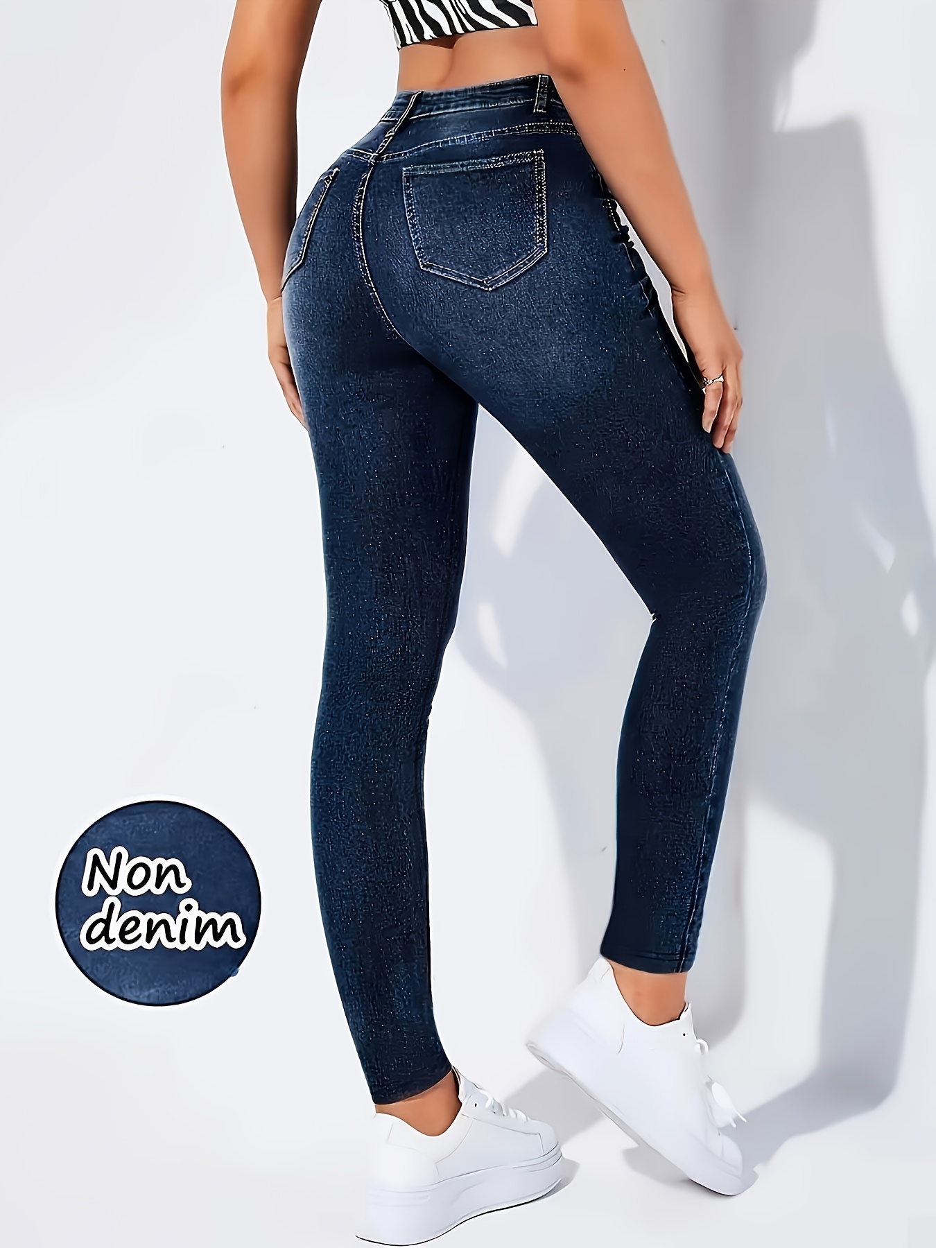 Women's High-Waisted Stretch Skinny Jeans - Tummy Control Bootcut Leg with Belt Loops & Button Closure, Retro Blue Wash Pants for All-Season Wear, Tight-Fitting Non-Sheer (Machine Washable)